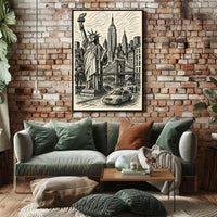 New York City Poster Vintage Monochrome Cityscape Wall Art