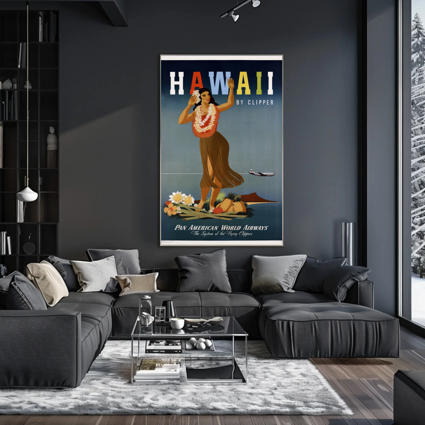 Hawaii By Clipper Dancing Girl Pineapple Poster