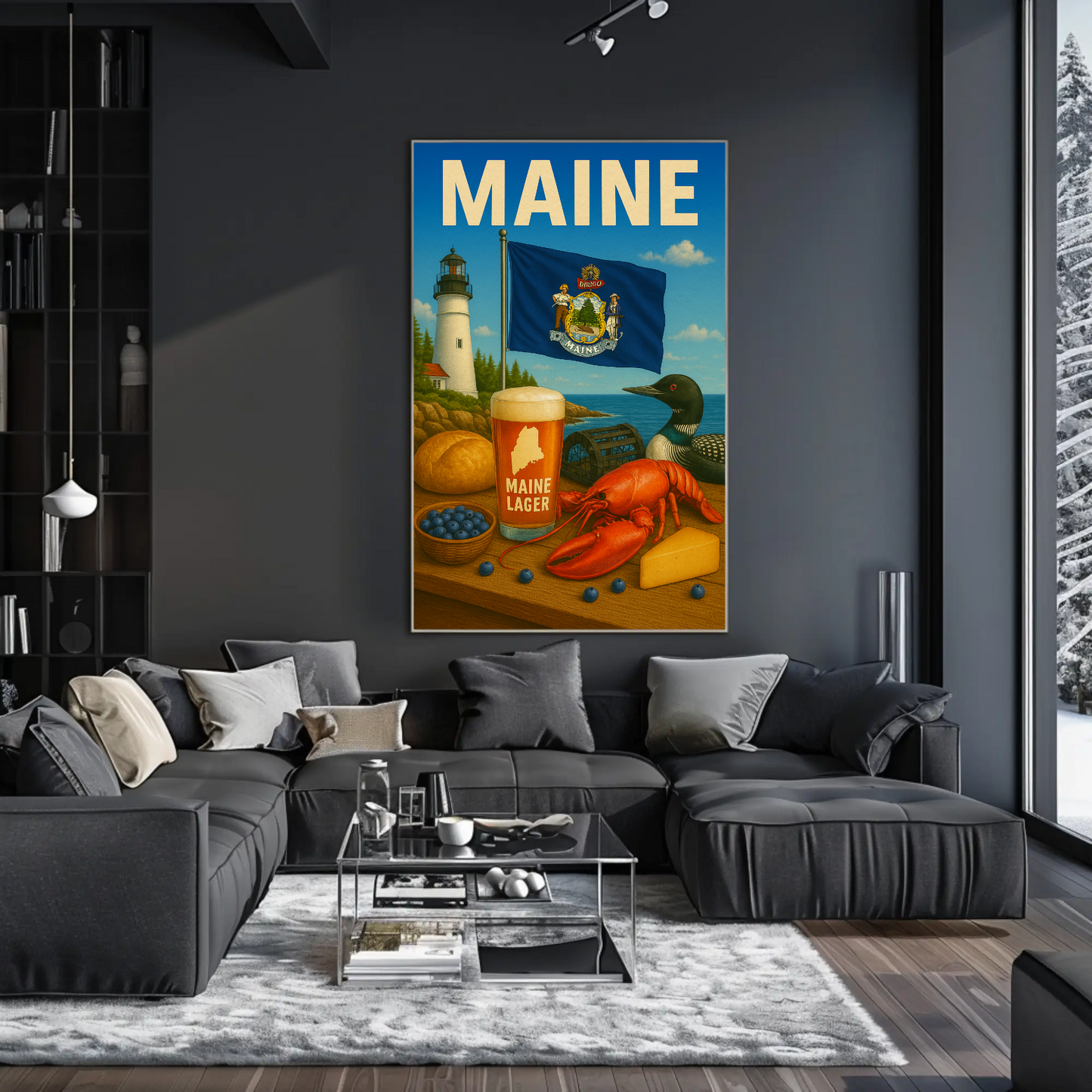 Maine Lobster Lighthouse Blueberry Beer Nature Travel Poster