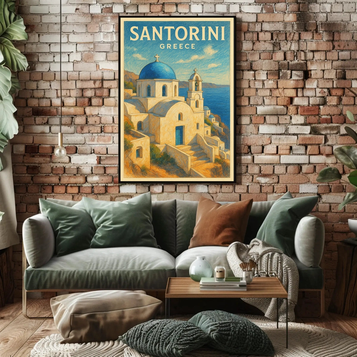 Santorini Greece Vintage Travel Lovers Poster