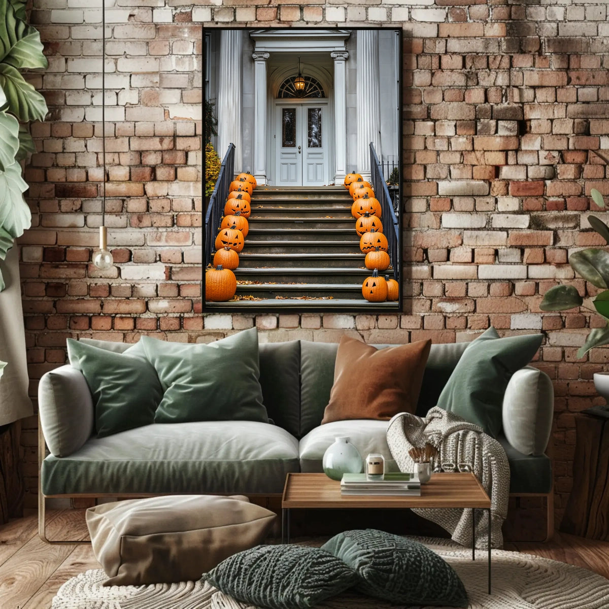 Halloween Entrance Decorations Carved Pumpkins Poster