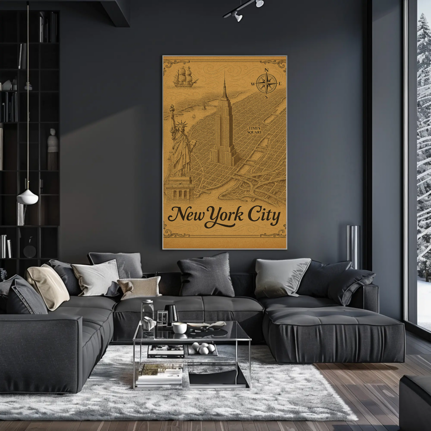 New York City Empire State Building Times Square Map Travel Poster