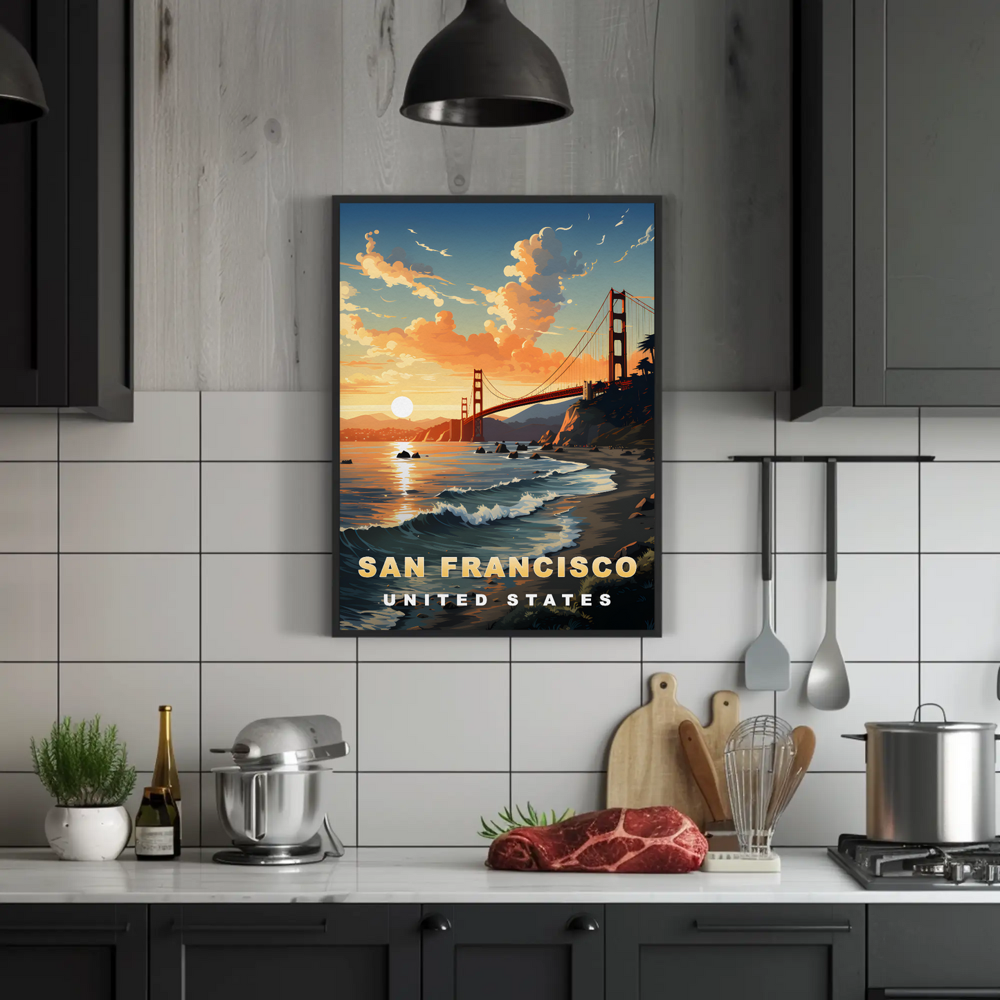 San Francisco Golden Gate Sunset Vintage Travel Poster