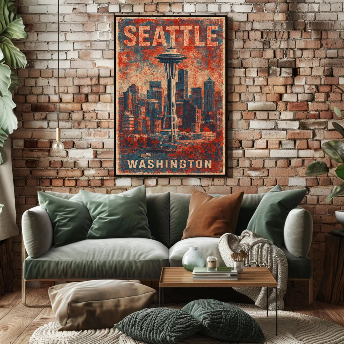 Seattle Space Needle Retro Urban Cityscape Travel Poster