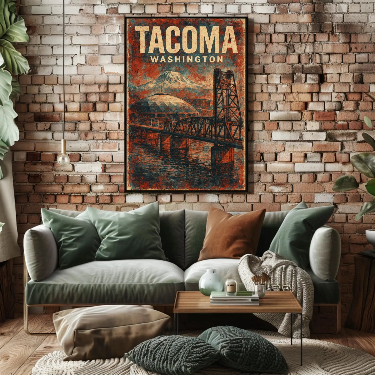 Vintage Tacoma Poster: Bridge, Dome, Mount Rainier