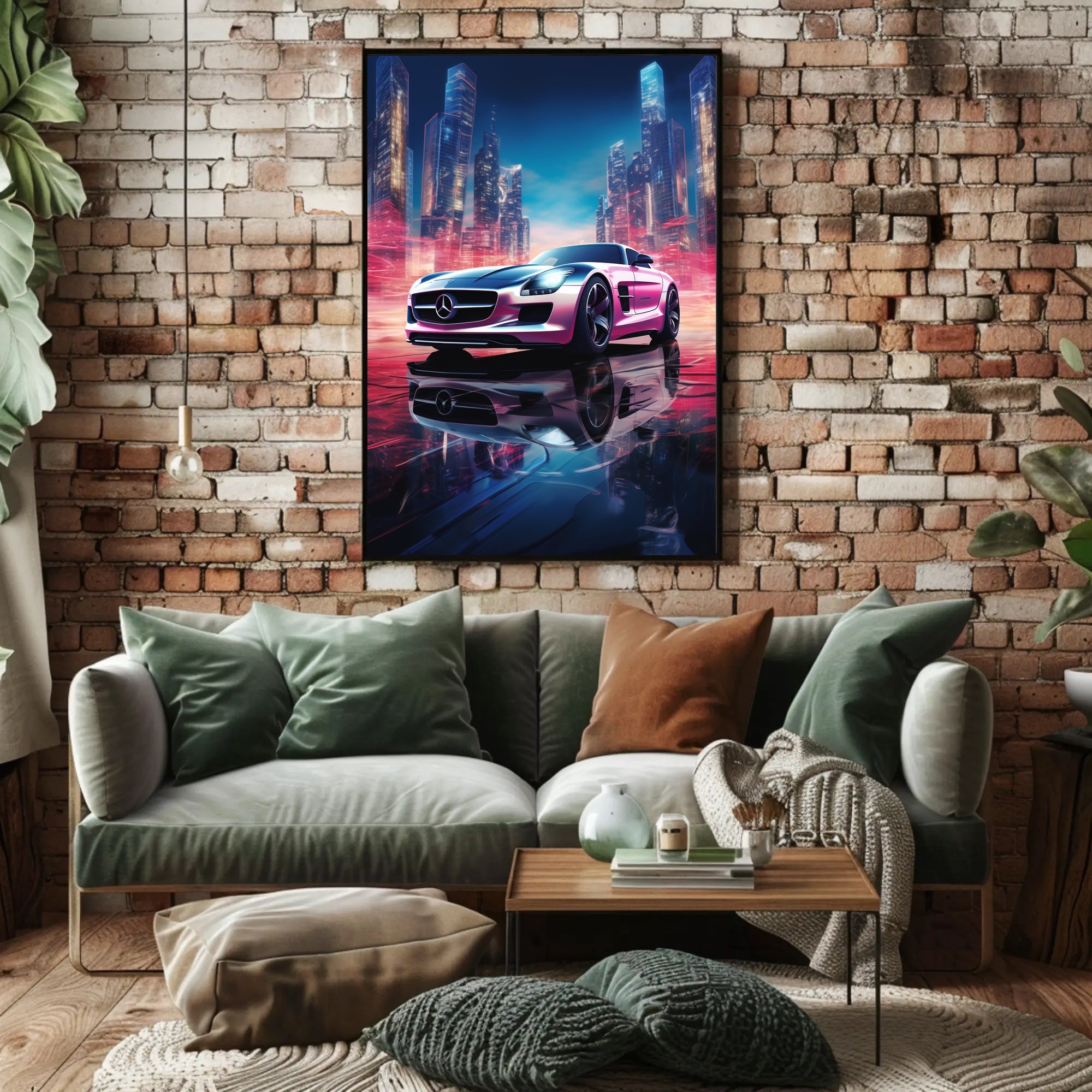 Futuristic Sports Car in Neon City Futuristic Sci-Fi Poster