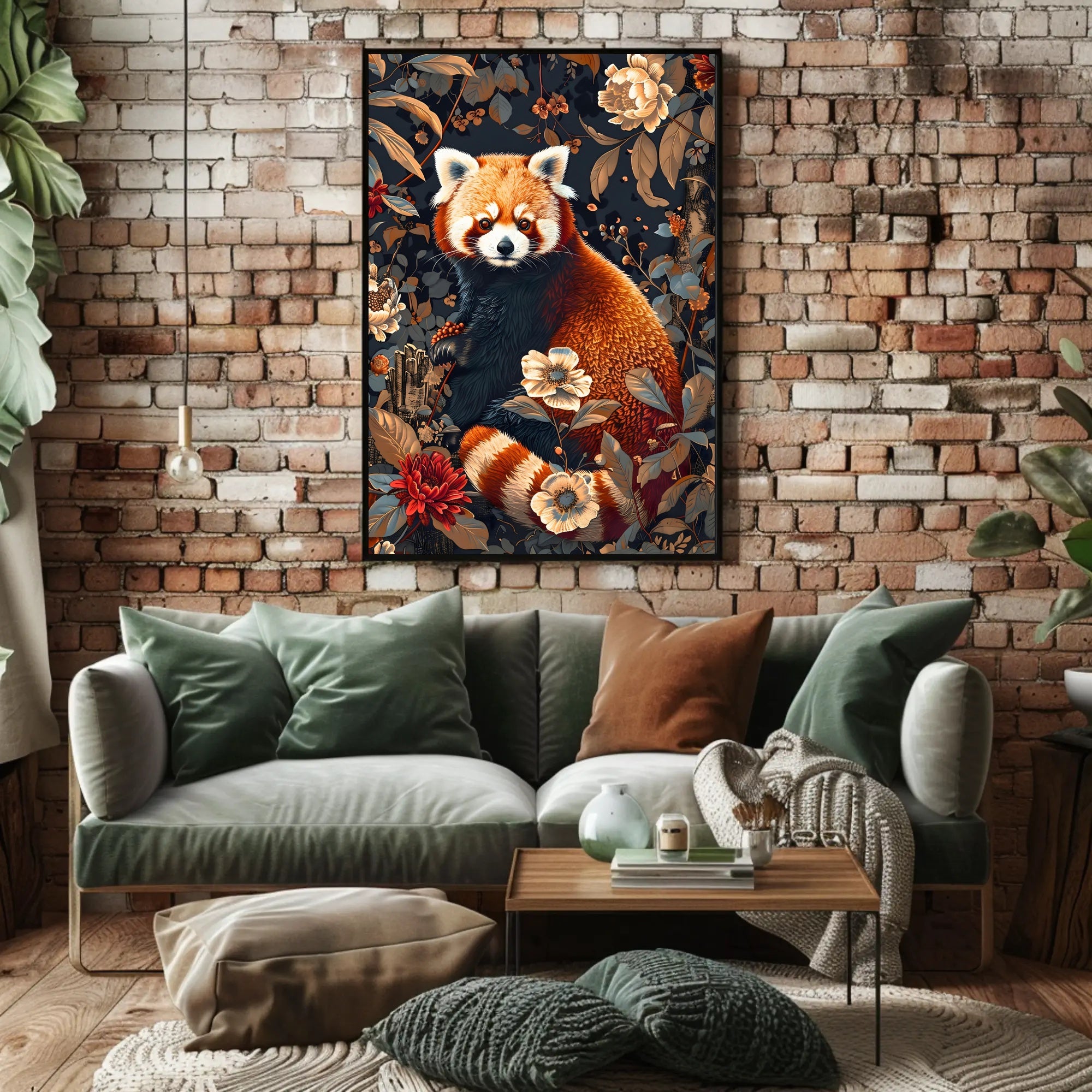 Red Panda in Bloom Wall Art Print