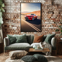 Red Sports Car in Motion Poster PosterGoat