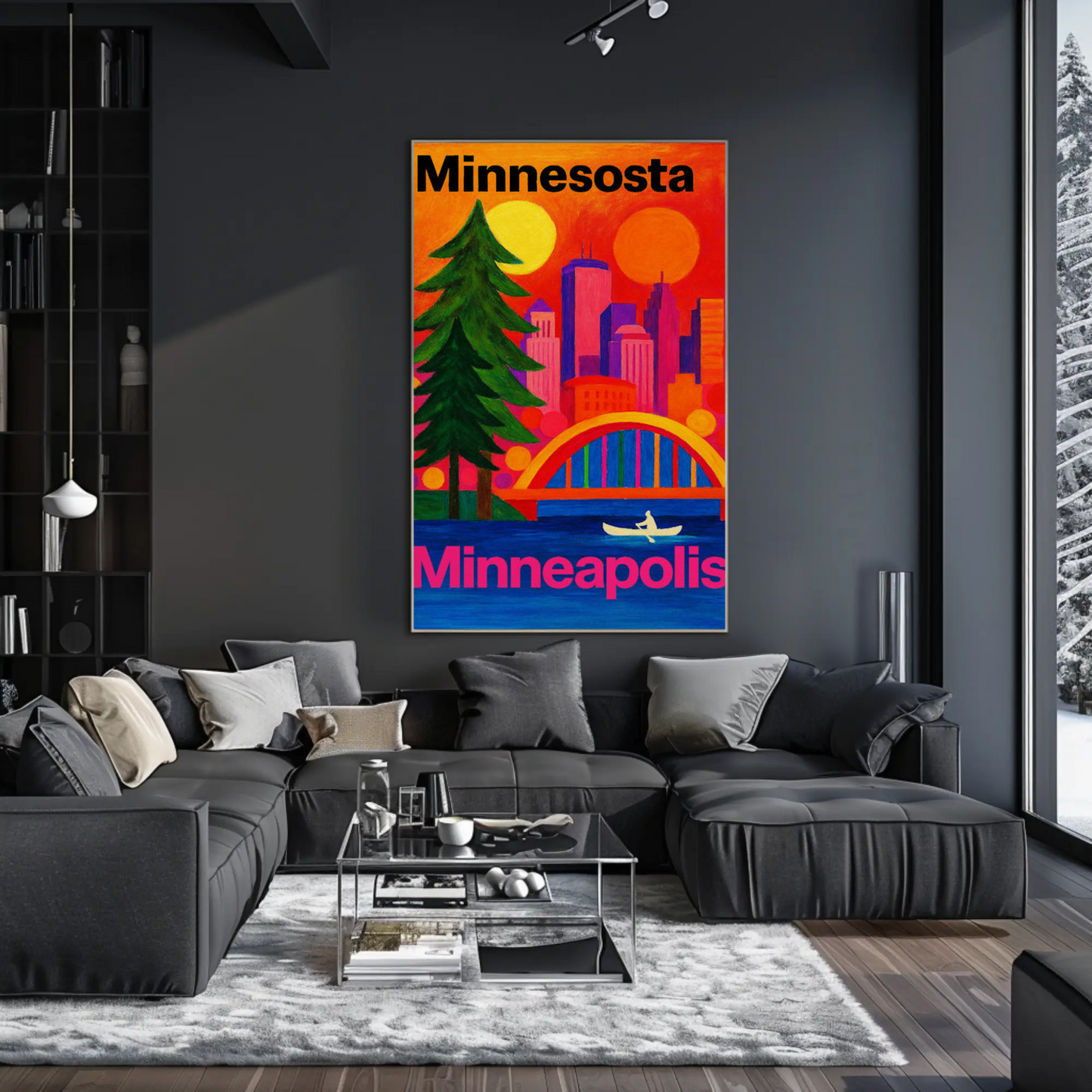 Minnesota North Woods Sunset Lake Canoe Travel Poster