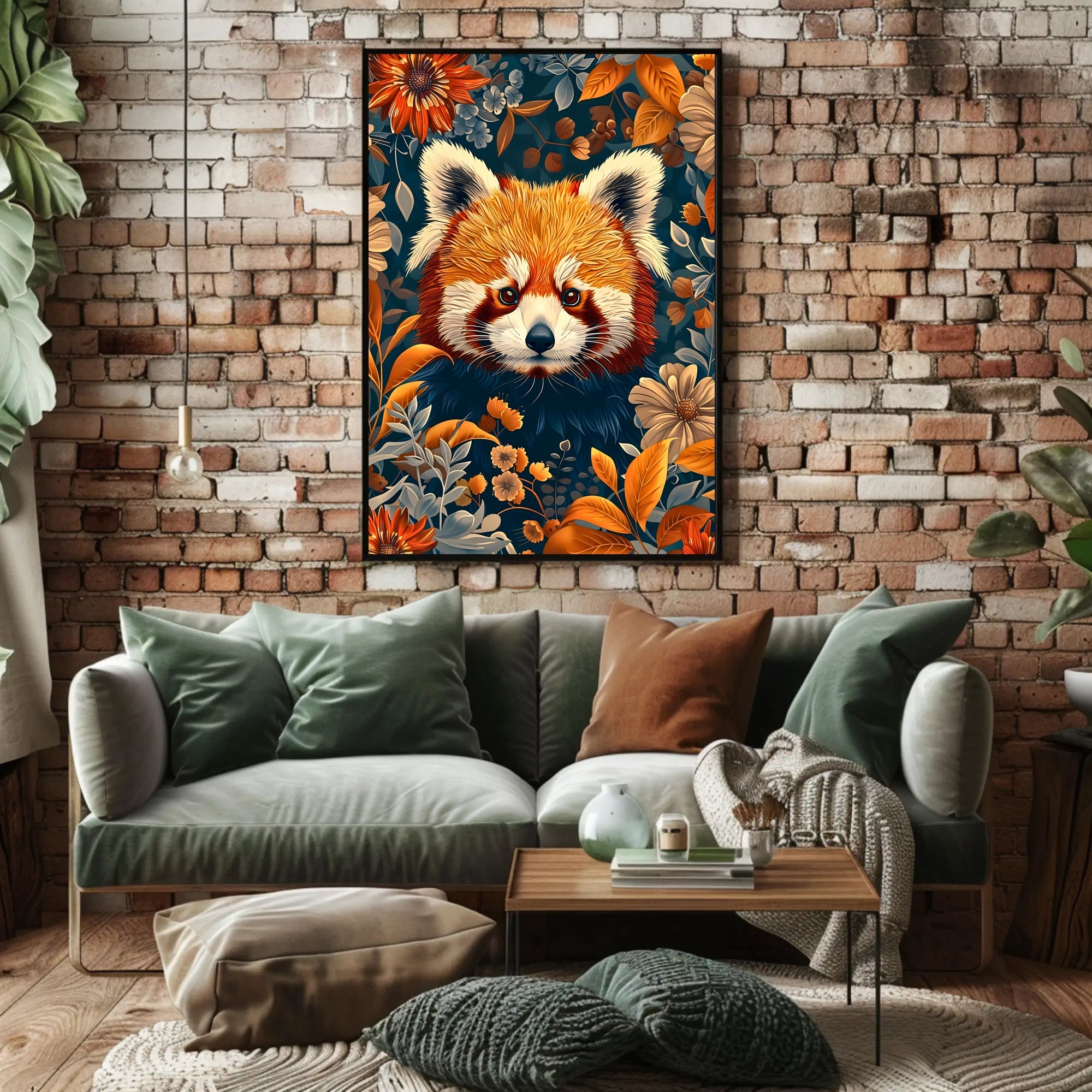 Red Panda in Bloom Wall Art Print