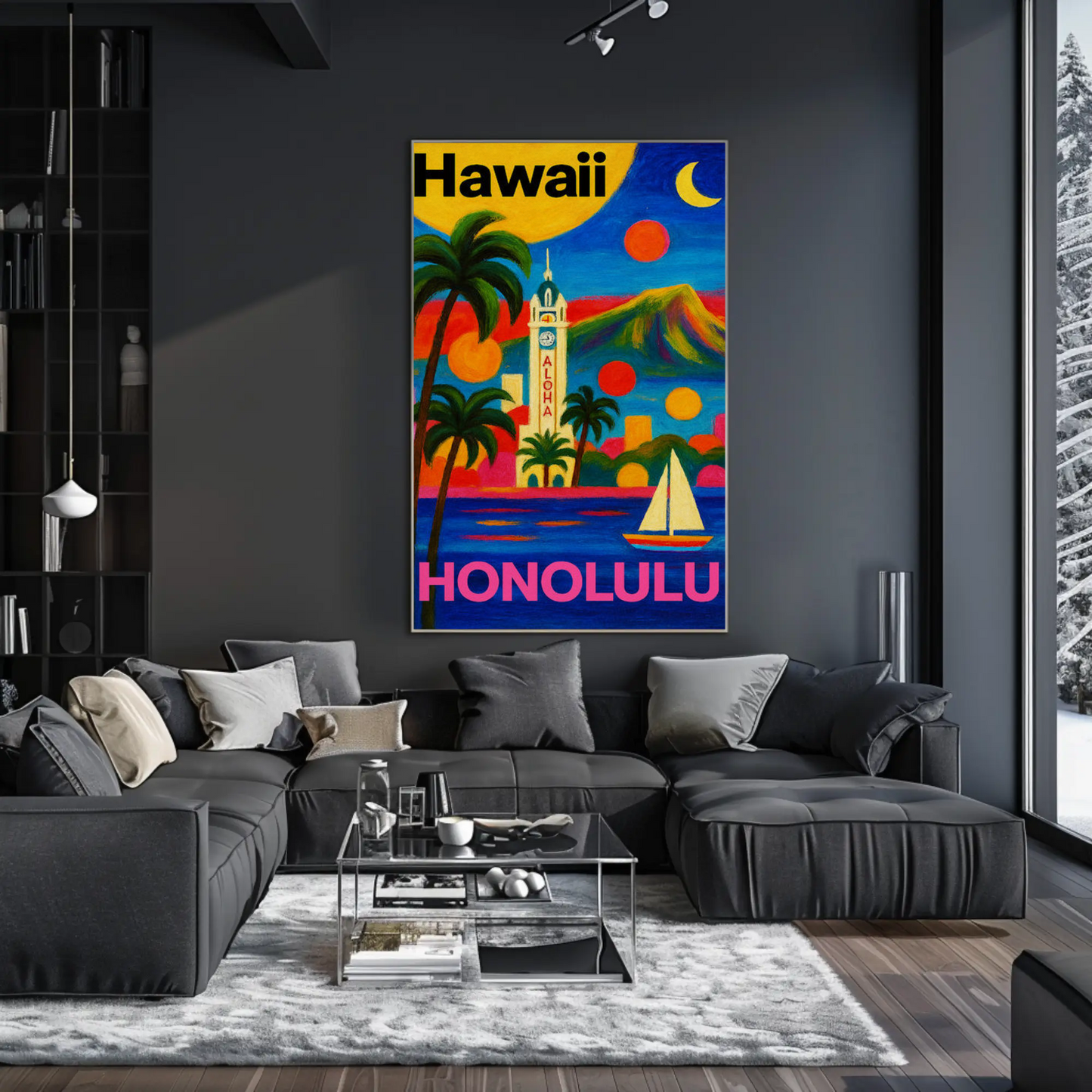 Honolulu Hawaii Tower View With Sunset Colors Travel Poster