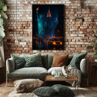 New York City Nightscape Skyline Poster Modern Wall Art