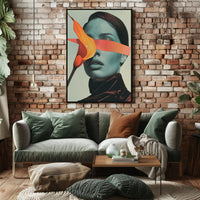 Surreal Blue Portrait with Orange Calla Lily Art Poster PosterGoat