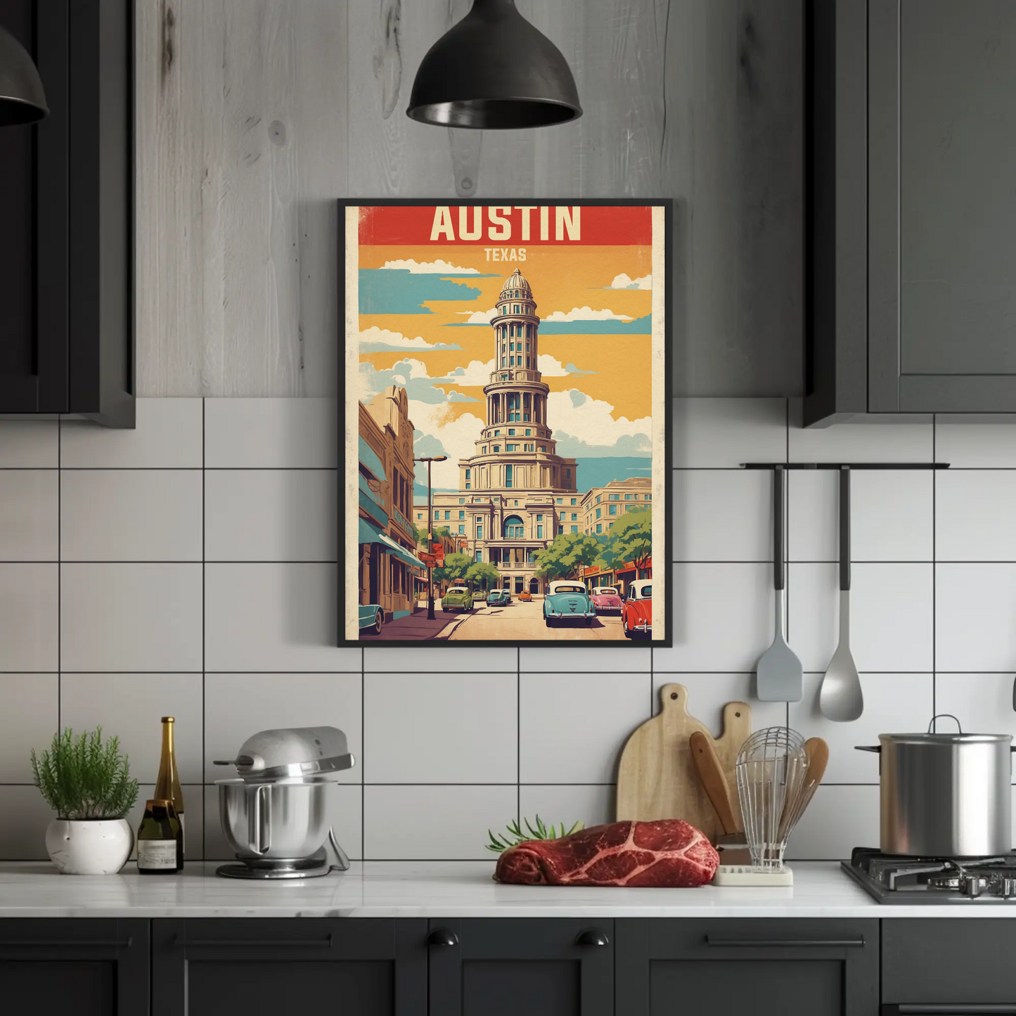 Austin Texas Downtown Capitol Vintage Travel Poster