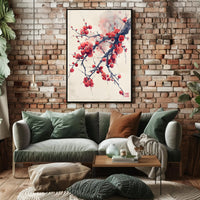Elegant Red Plum Blossoms Artistic Poster PosterGoat