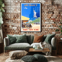 Air France Travel Poster Vintage Paris New York Wall Art