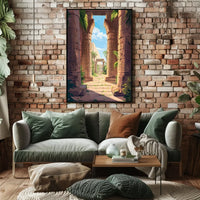 Ancient Egyptian Temple Scene Vibrant Digital Art Poster