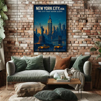 New York City Energy Urban Skyline Poster Vintage Wall Art