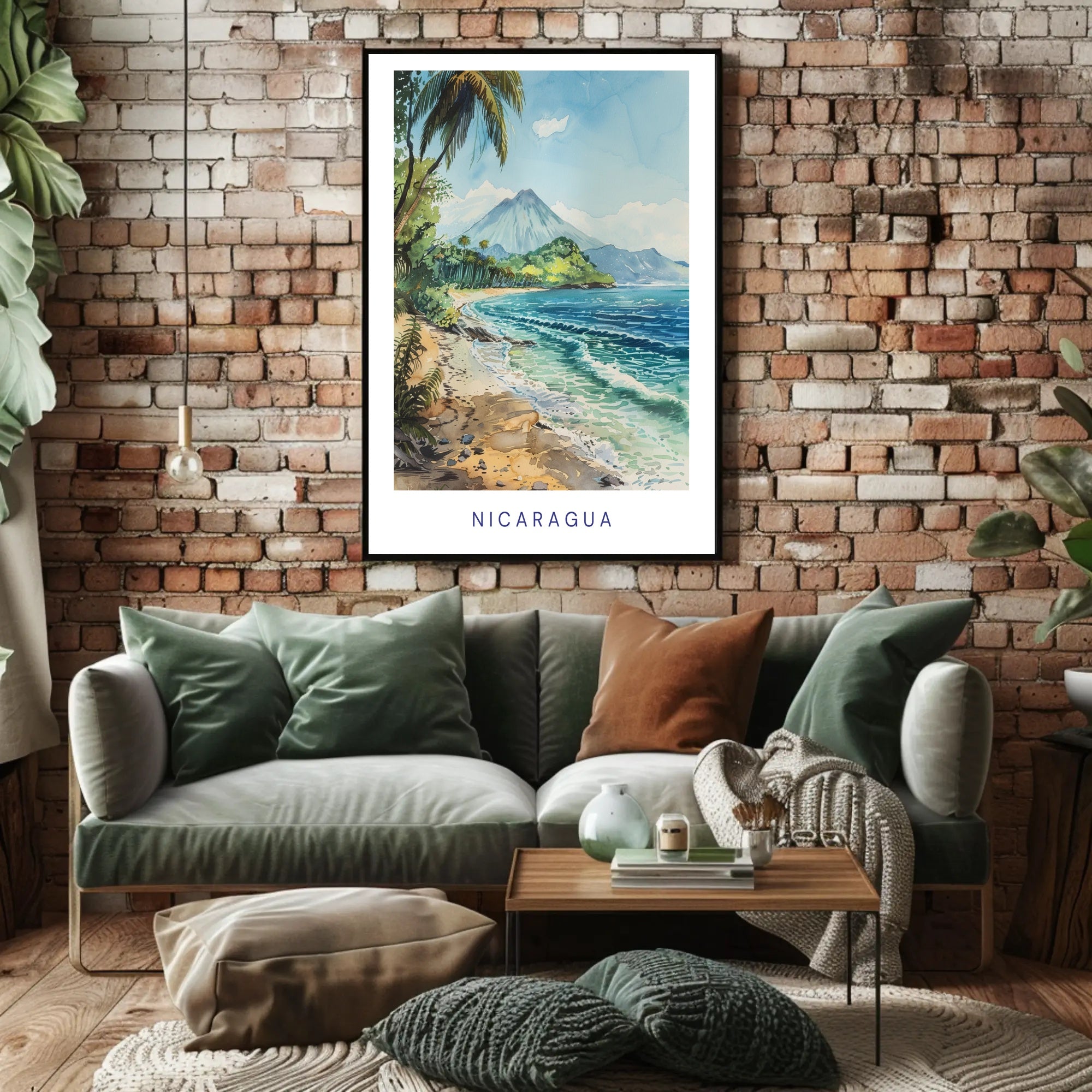 Nicaragua Coastal Paradise: Tropical Watercolor Travel Poster PosterGoat
