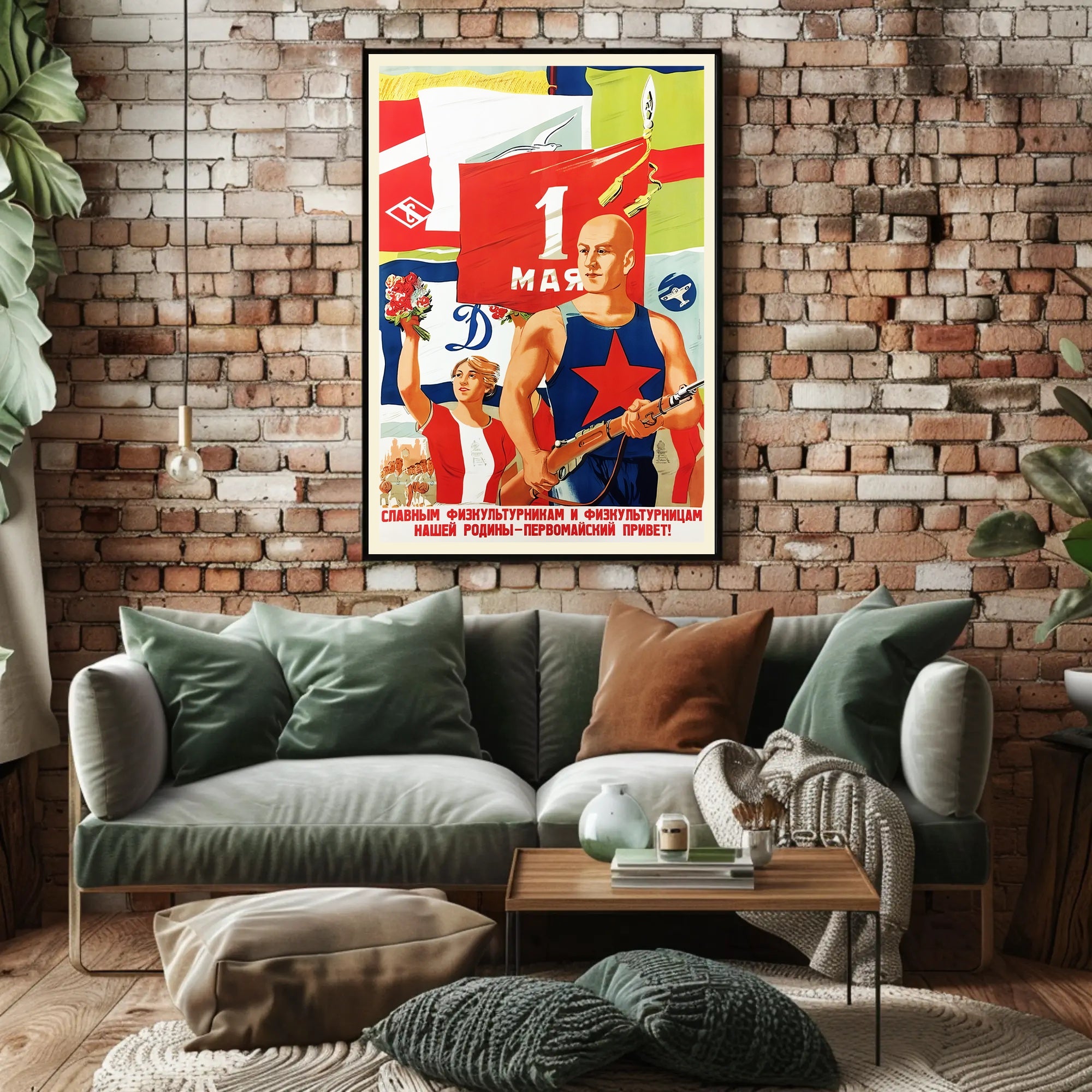 Vintage Soviet Sports Propaganda May Day Poster