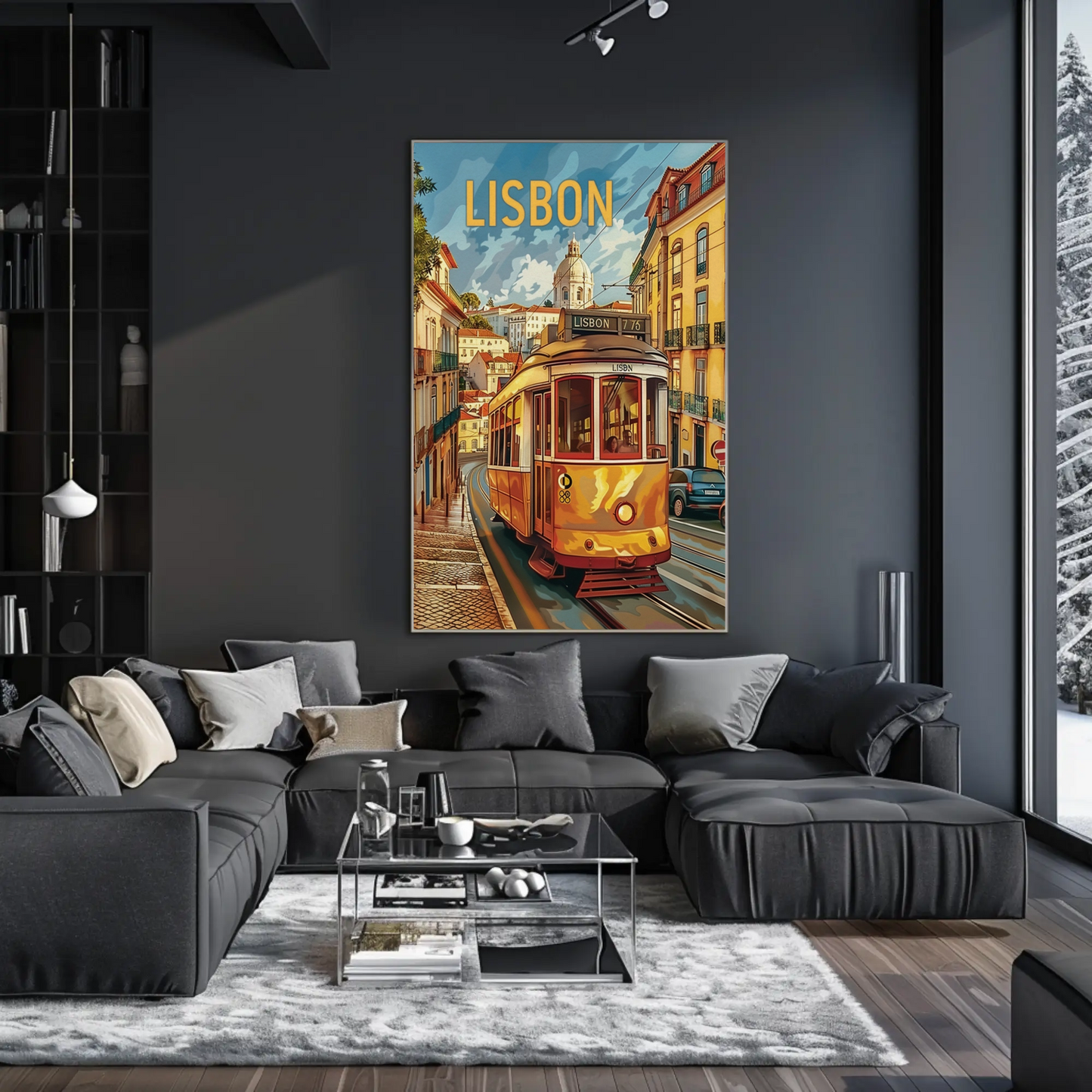 Lisbon Yellow Tram Cityscape Portugal Travel Poster