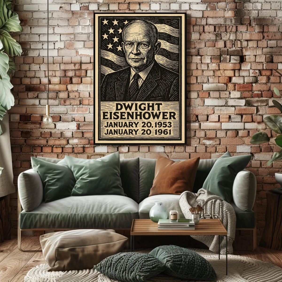 Eisenhower Patriotic Woodcut Vintage Poster