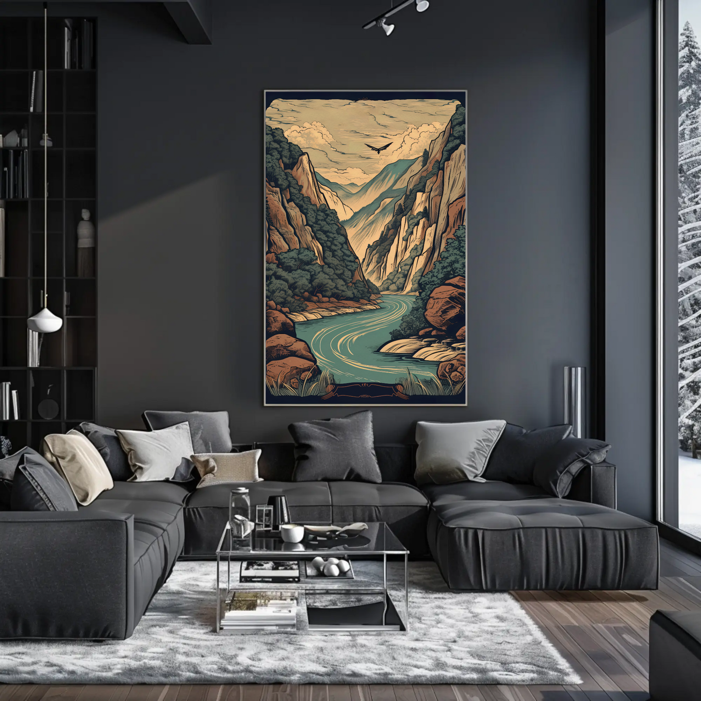Canyon River And Soaring Bird Travel Poster