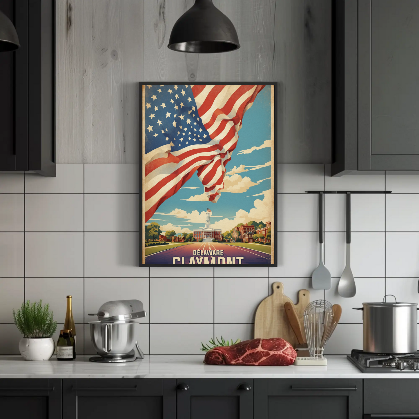 Claymont Delaware Flag Historic Town Hall Vintage Travel Poster