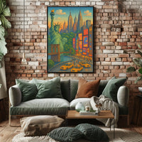 New York City Vibrant Skyline Poster Retro Wall Art