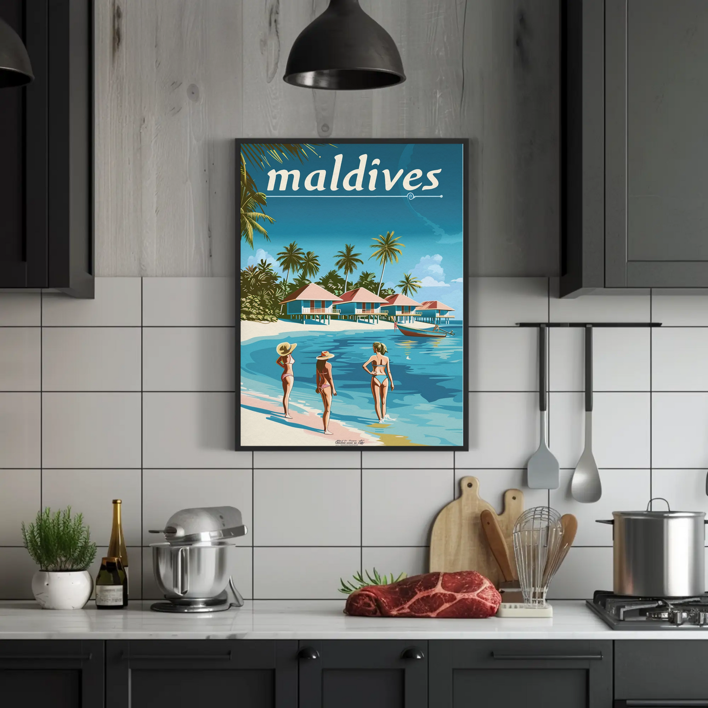 Maldives Vintage Travel Poster - Beachside Paradise