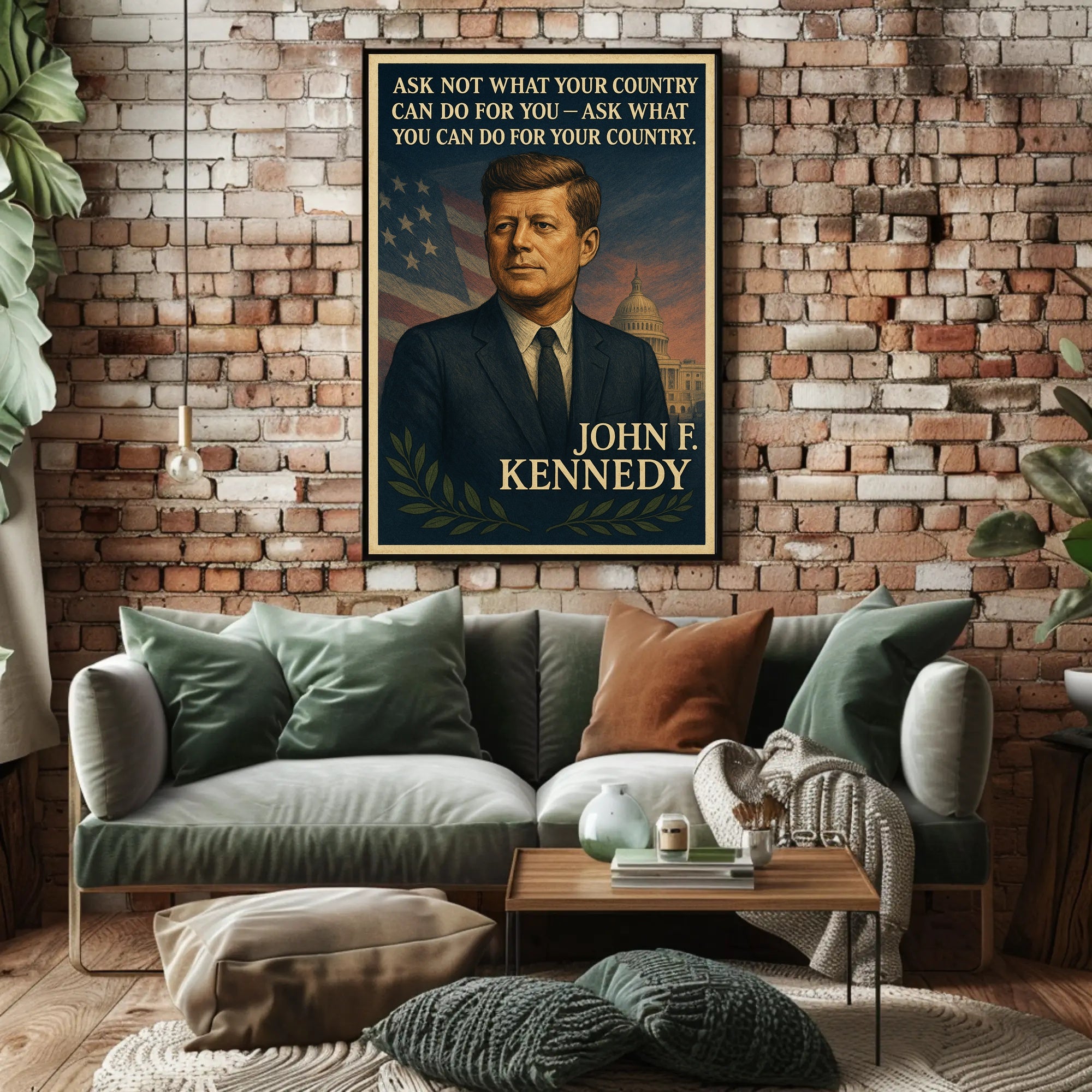 JFK Inspirational Patriotic Poster: Vintage Presidential Art