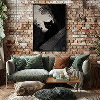 Black Cat in Shadowy Forest Animal Poster PosterGoat