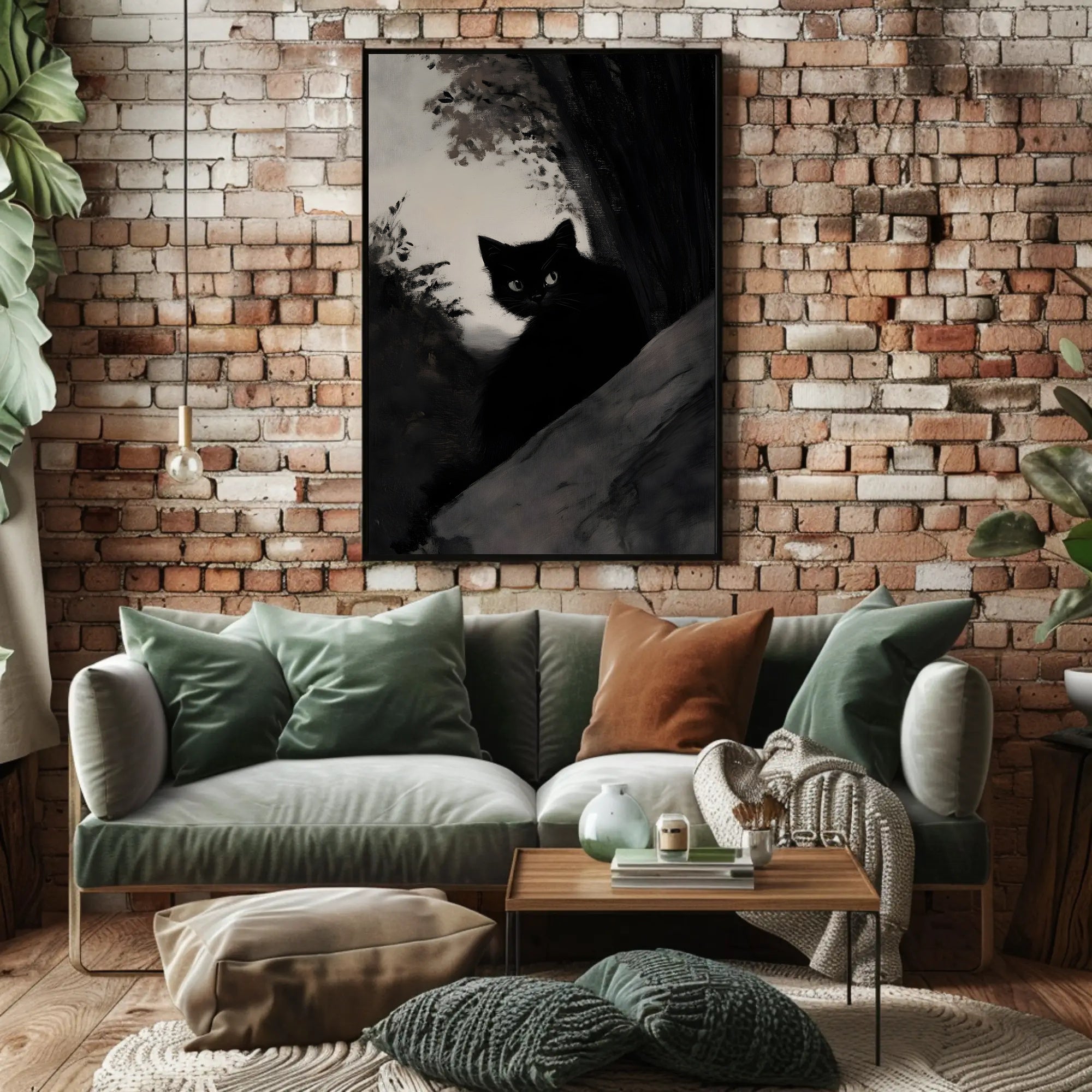 Black Cat in Shadowy Forest Animal Poster PosterGoat