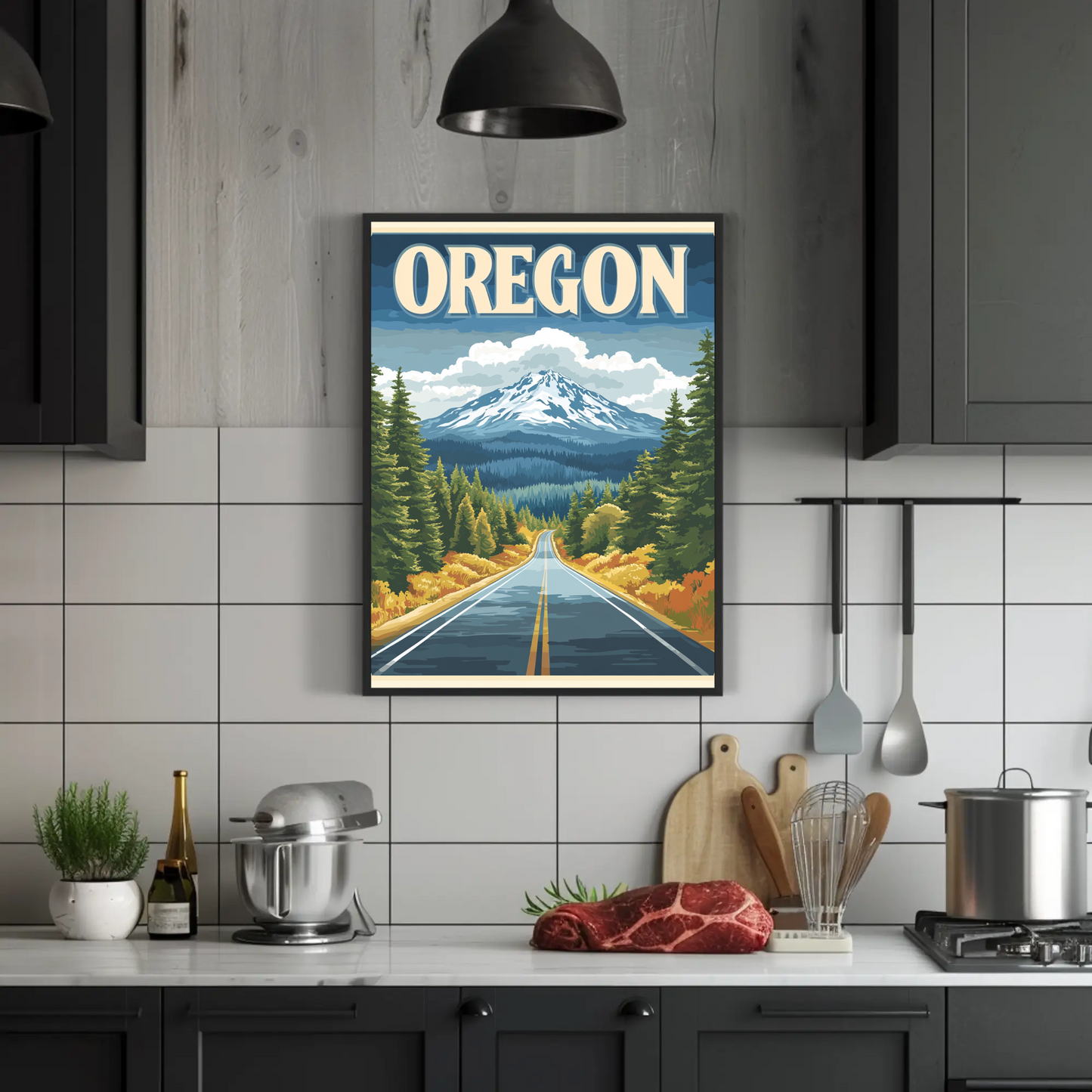 Oregon Vintage Poster - Scenic Mountain Road