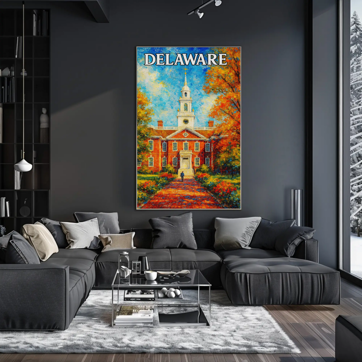 Delaware Brick Capitol Autumn Trees Travel Poster