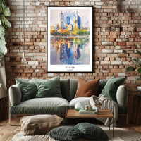Perth Skyline Watercolor Travel Poster PosterGoat