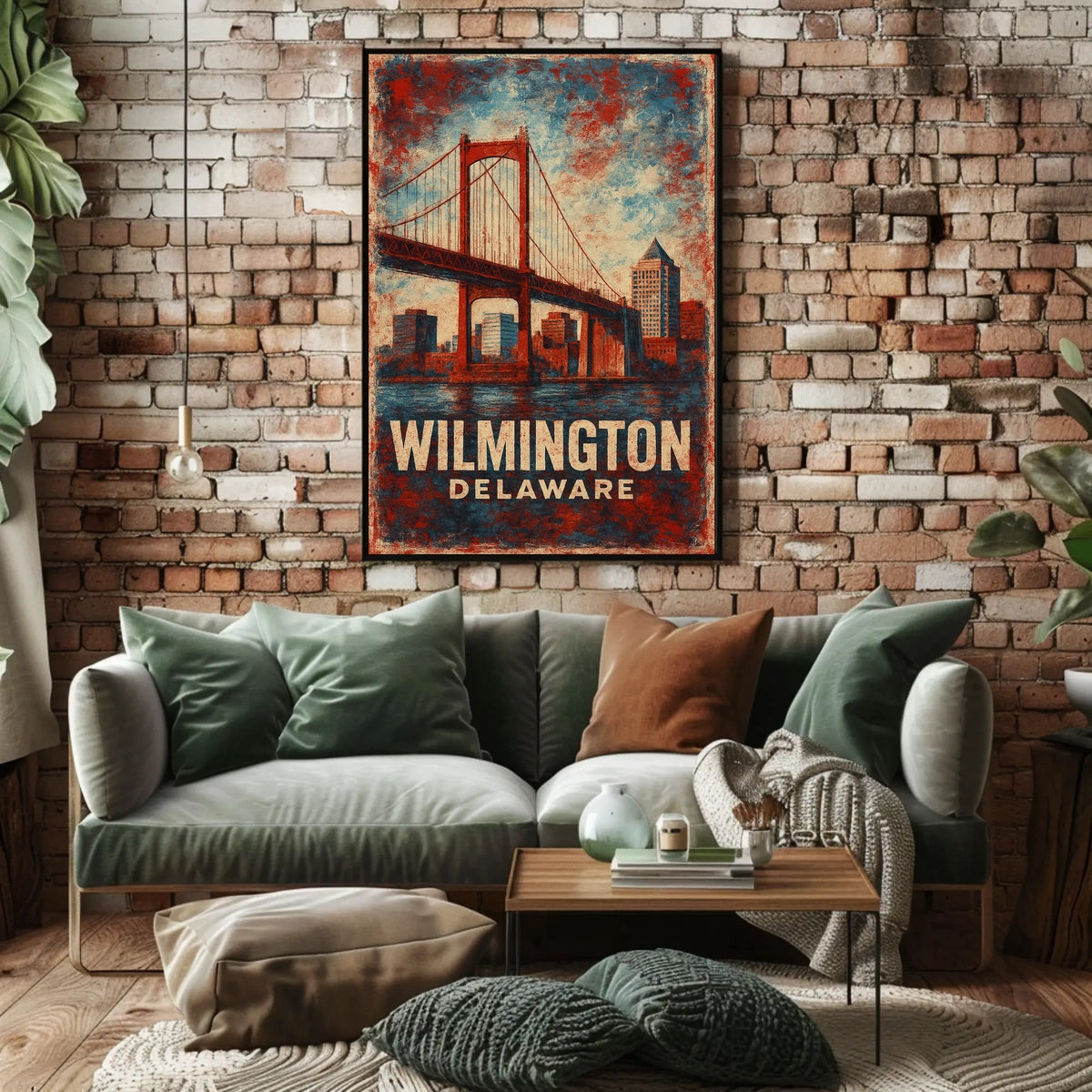 Wilmington Bridge Vintage Skyline Art Heritage Travel Cityscape Nostalgic Coastal Wall Decor Poster