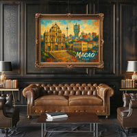 Macao Cityscape Vibrant Night View Digital Painting Poster
