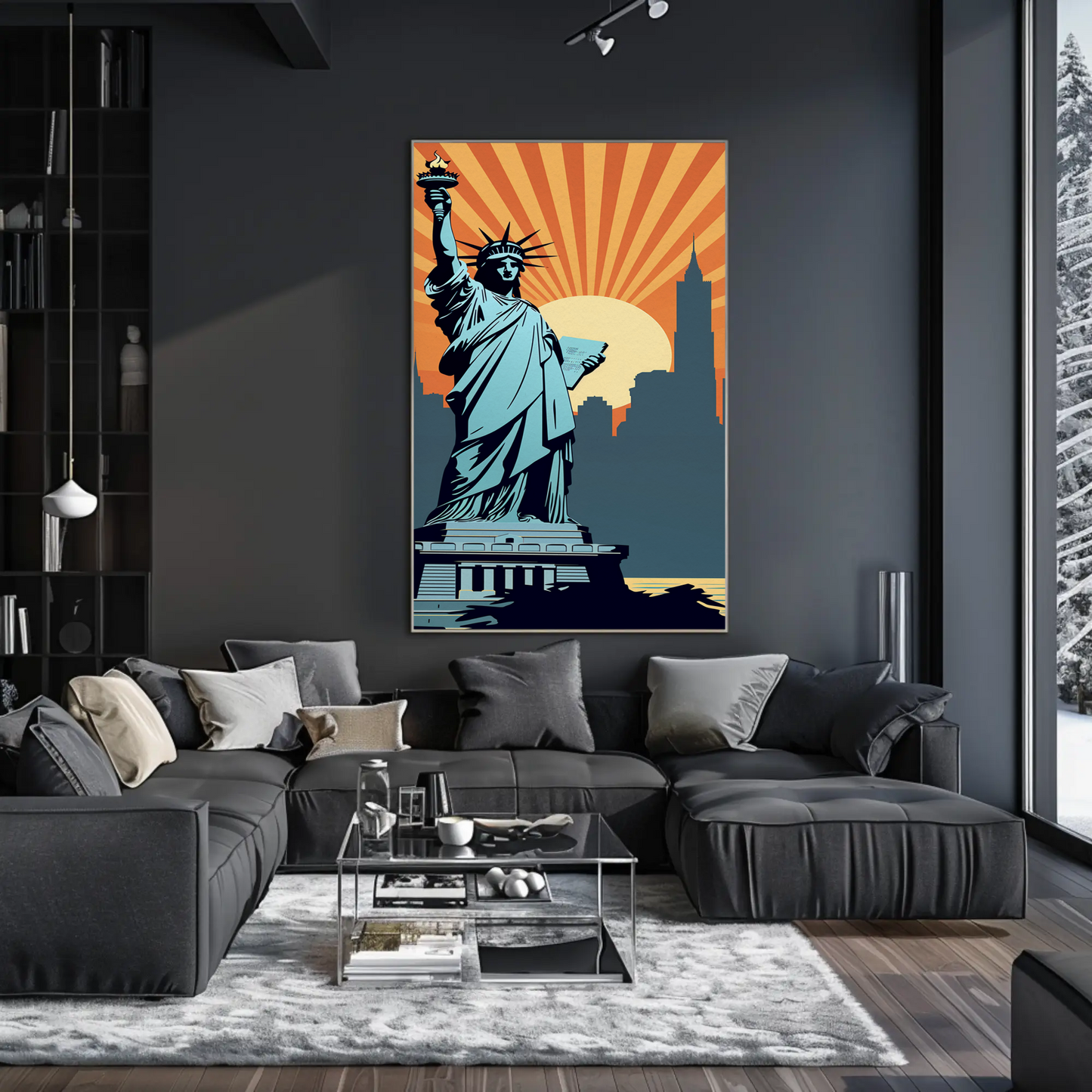 Statue Of Liberty New York Skyline Sunset Travel Poster