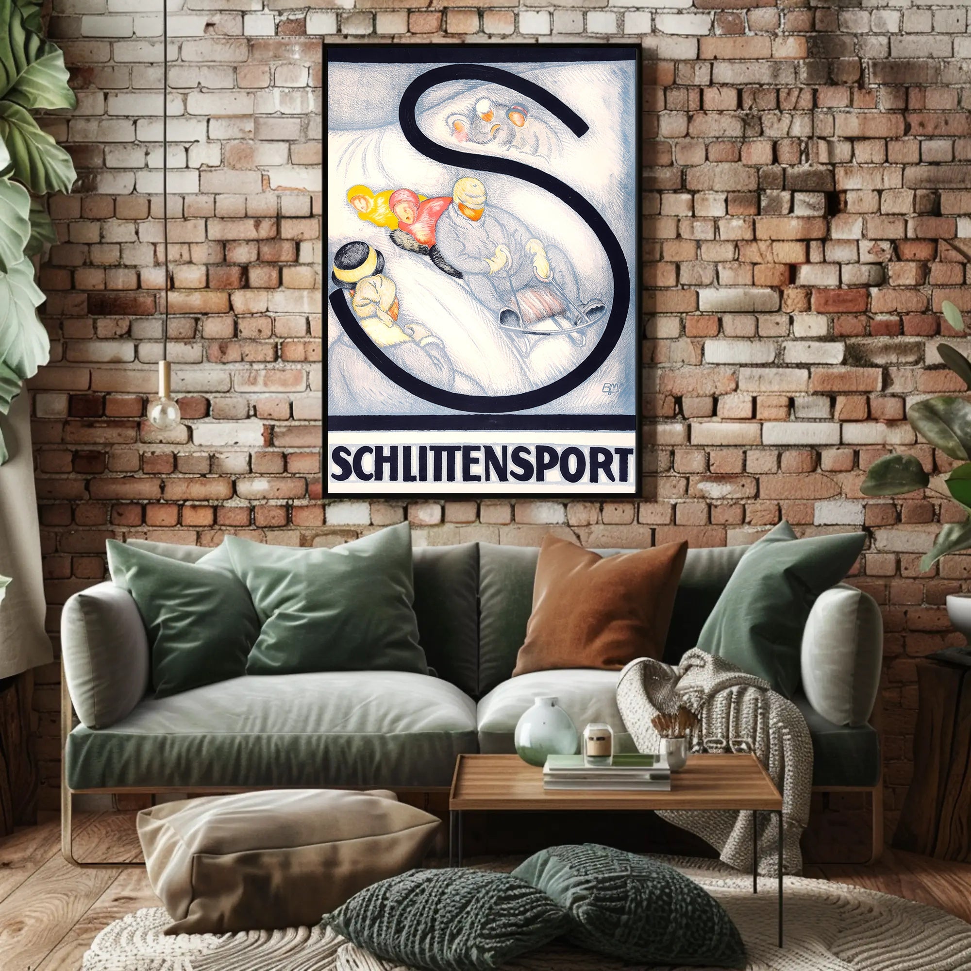 SCHLITTENSPORT Vintage Winter Sports Adventure Art Poster PosterGoat