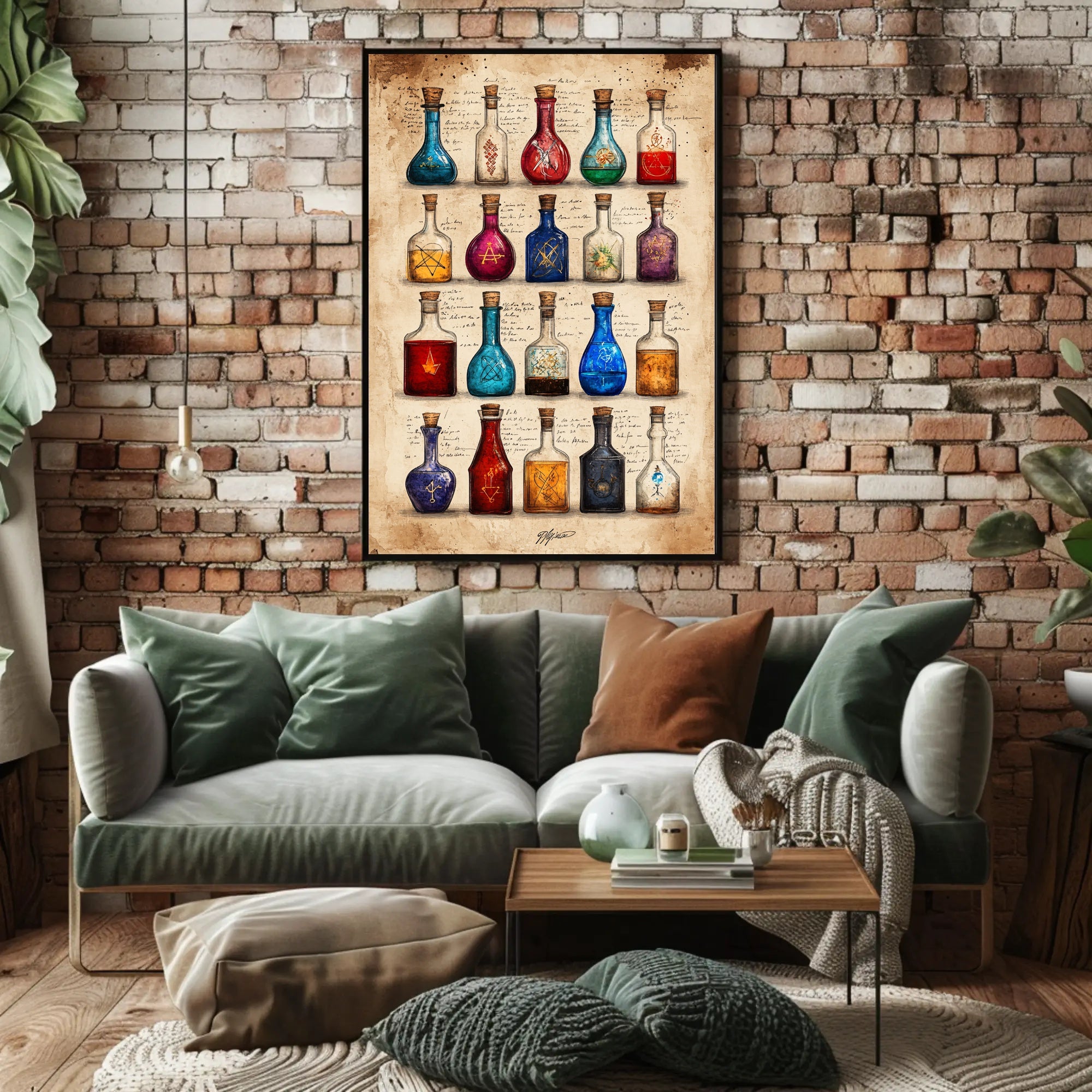 Potion Bottles with Mystical Symbols Fantasy or Mythology Poster