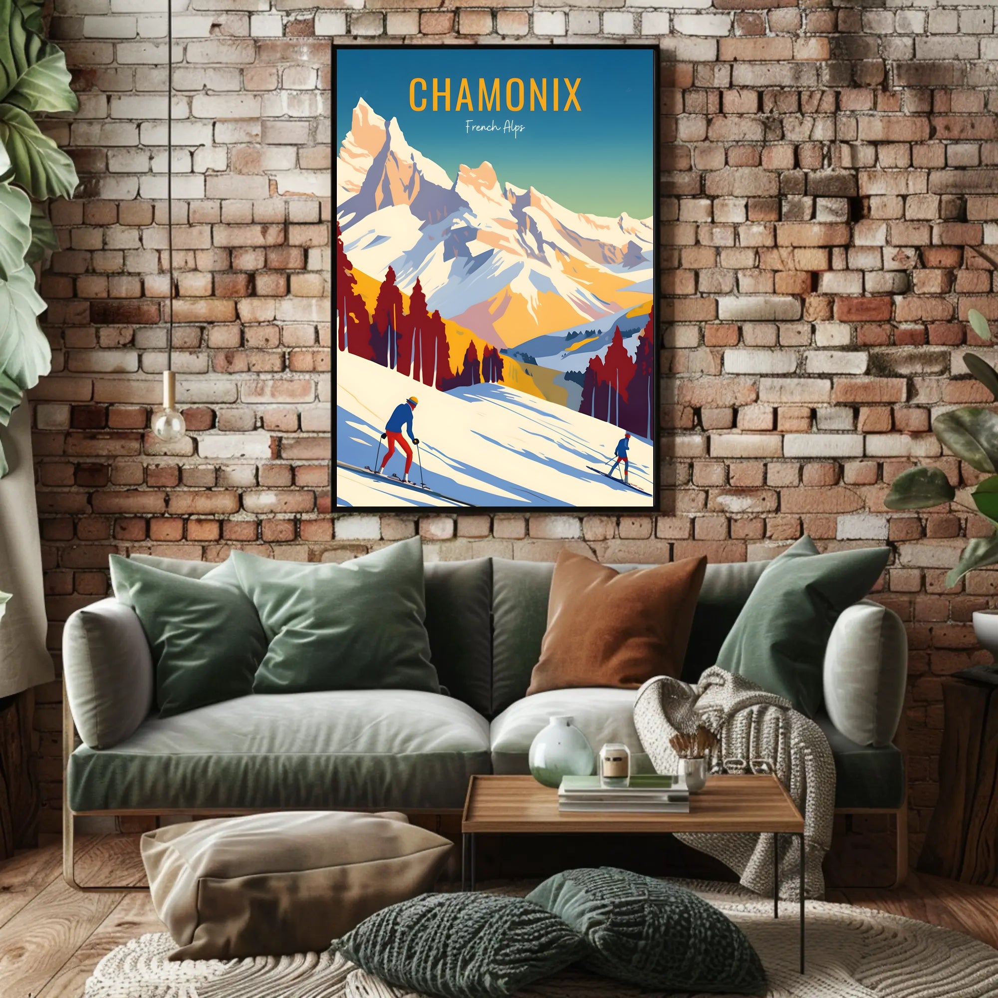 Chamonix Ski Adventure Vintage Travel Poster