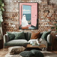 Ghostly Figure Ocean View Whimsical Surreal Pastel Poster
