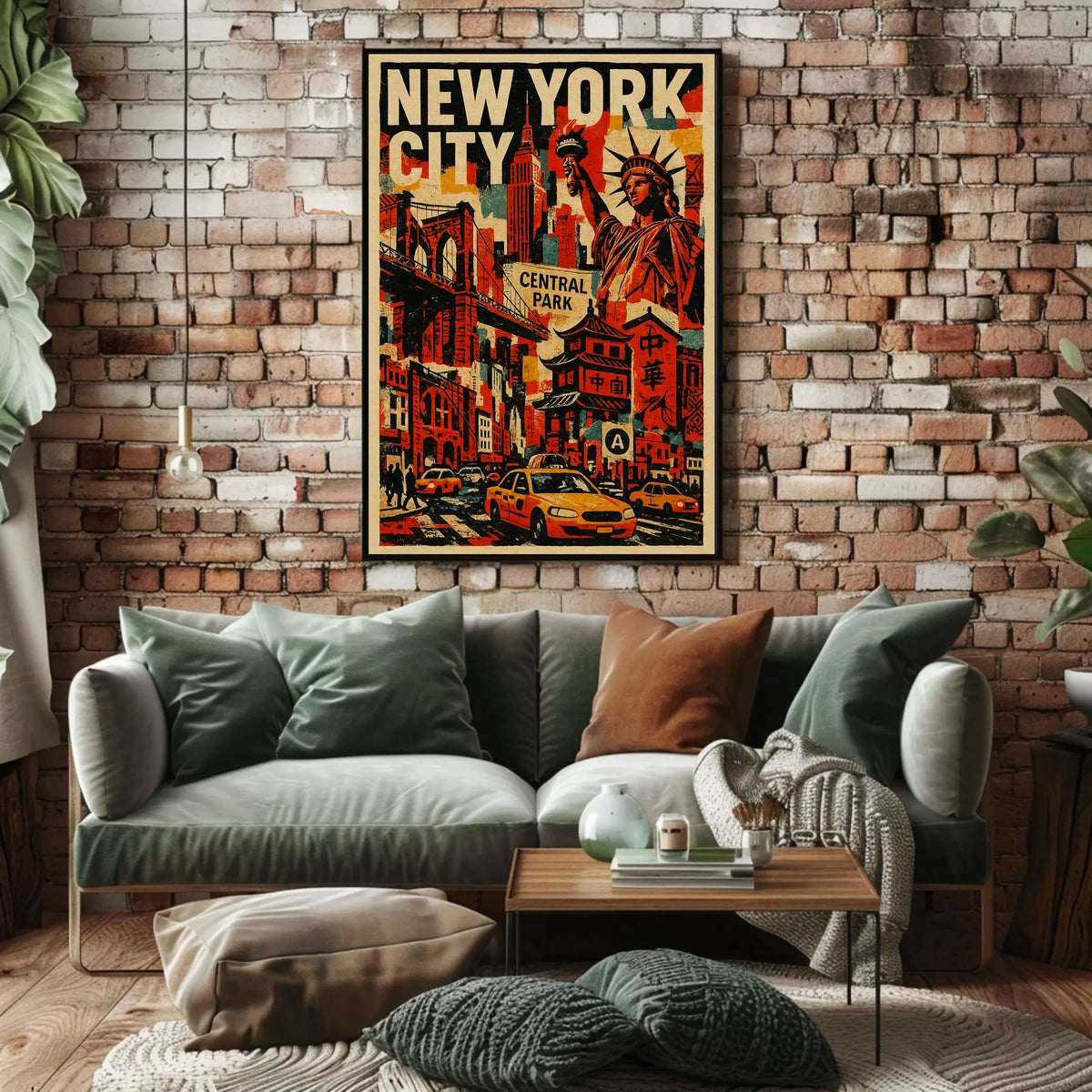 Iconic New York City Landmarks Poster Vintage Wall Art