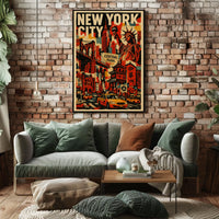 Iconic New York City Landmarks Poster Vintage Wall Art