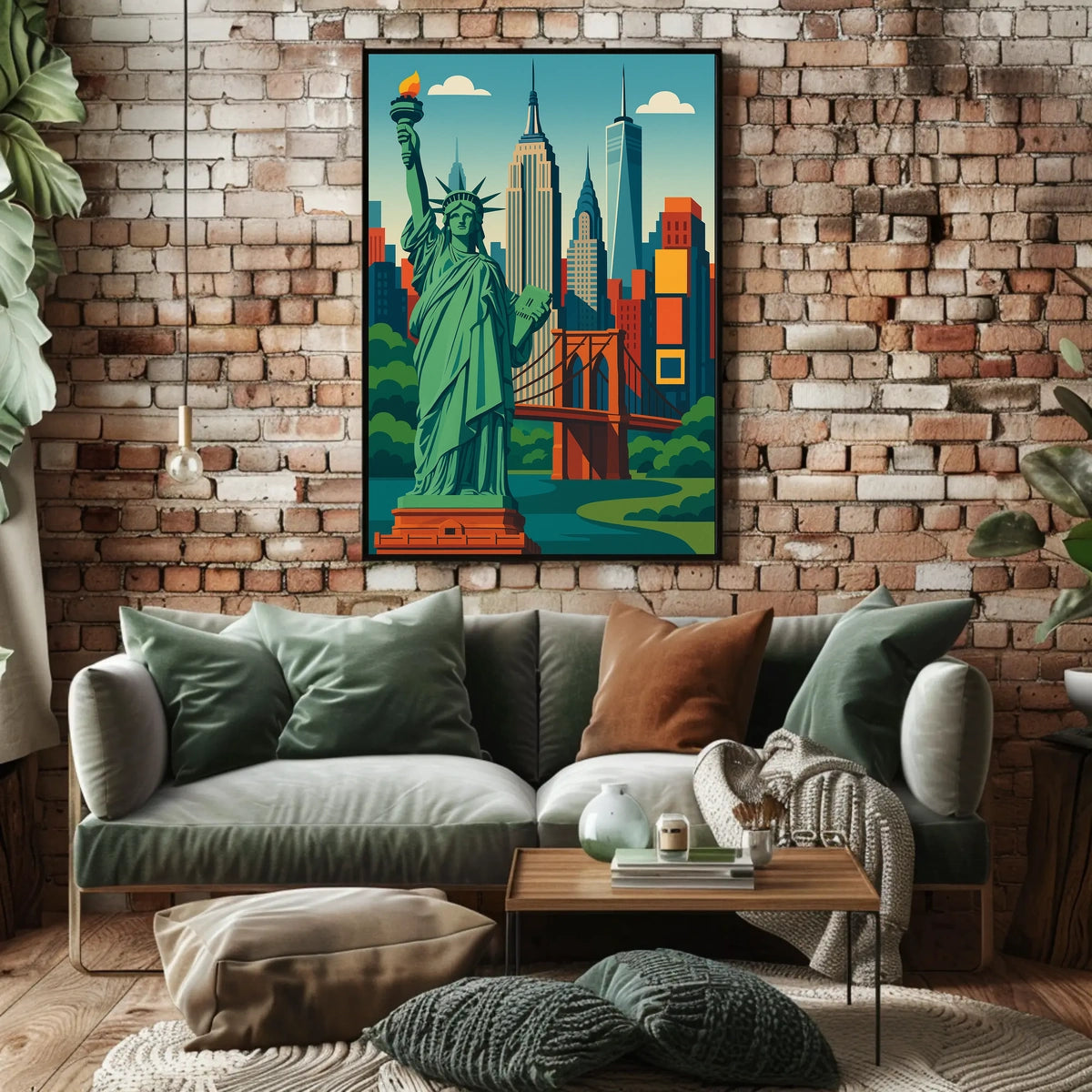 New York City Skyline Liberty Poster Retro Wall Art