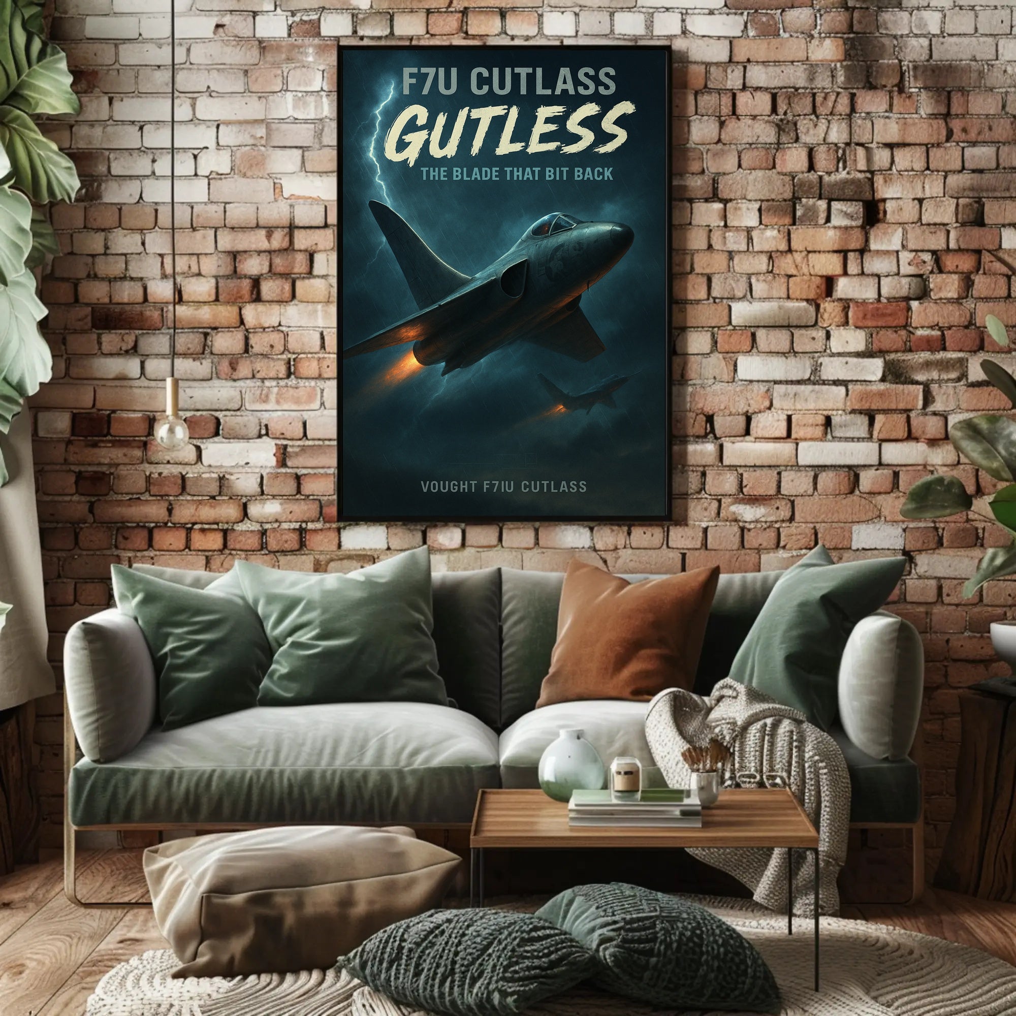 F7U Cutlass Aircraft with Lightning Poster