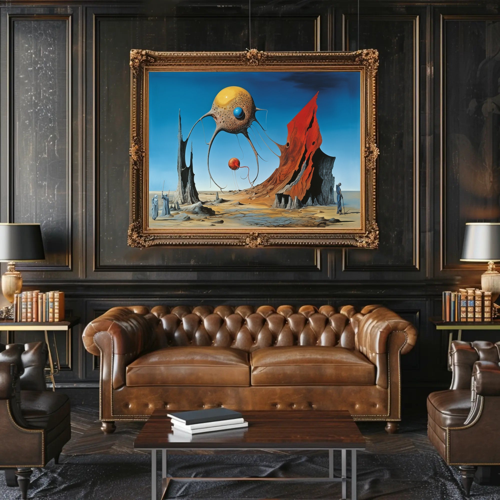 Surreal Desert Fantasy with Tentacled Spheres Art Poster