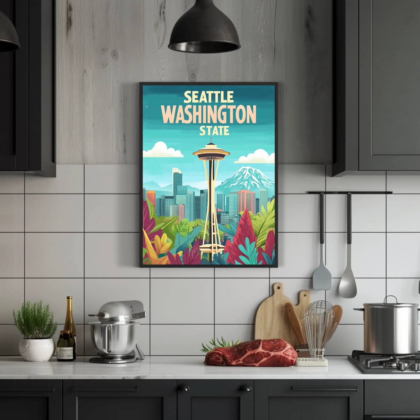 Seattle Washington State Vintage Style Poster
