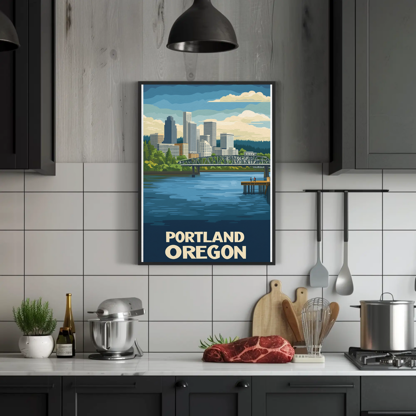 Vintage Travel Poster - Portland Oregon Riverfront